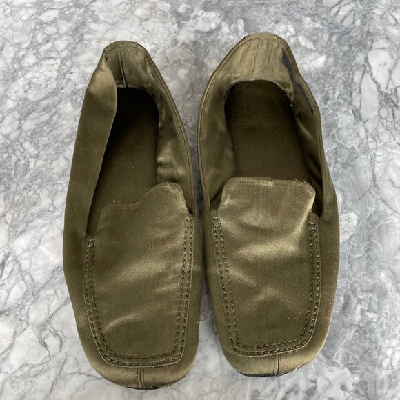 Prada Satin Loafers with Shoe Bag Olive Green 37 - Picture 2 of 14